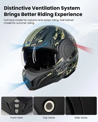 Vista 5 de ILM Casco modular de motocicleta vintage de cara completa para adultos y hombres, ATV UTV con protector de barbilla reversible de 180° DOT