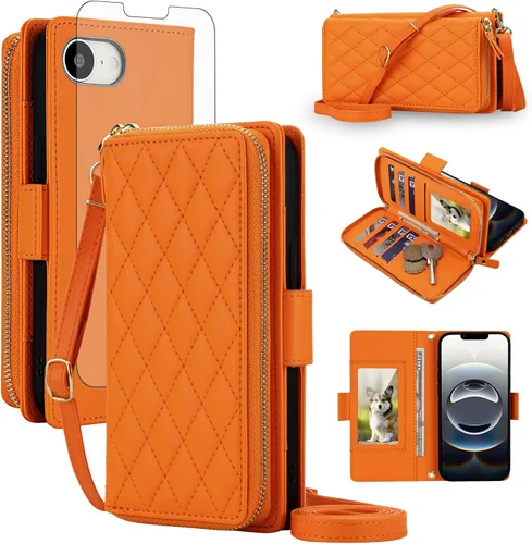 Vista 77 de Asuwish Funda compatible con iPhone 6/6s/7/8/SE 2020 2022 con cremallera y bloqueo RFID, protector de pantalla, correa cruzada i6 i7 i8 7s 8s SE2020