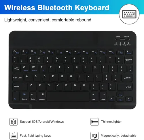 Vista 5 de Funda de teclado LAMA para iPad de 10.2 pulgadas, estuche inalámbrico con teclado con soporte para lápices para iPad de 10.2 y 10.5 pulgadas