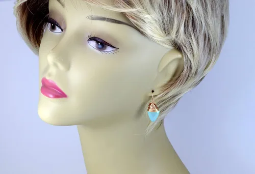 Vista 3 de Pendientes de calcedonia Aqua Blue Faceted Pointed Briolette Alambre envuelto Simple Drop Dangles