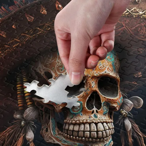 Vista 4 de Rompecabezas de madera de 1000 piezas con estampado de sombrero de calavera, ZZcon bolsa de almacenamiento de partición del alfabeto, fácil