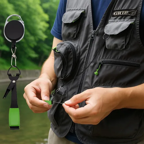 Vista 3 de Grip Juego de 3 herramientas de pesca con mosca de lujo, alicates de pesca multiusos, cortaúñas de línea mono con mosquetón retráctil, pinzas