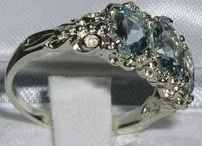 Vista 3 de Anillo de plata de ley 925 auténtica aguamarina para mujer