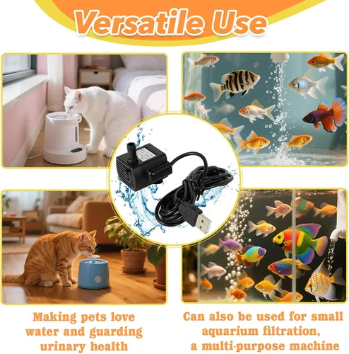 Vista 6 de Reemplazo de la bomba de fuente de agua, mini bomba sumergible negra de 3.5-9 V, USB-5800 para fuentes de mascotas, peceras, manualidades y plantas