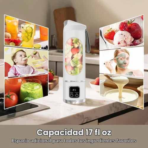 Vista 3 de Batidora portátil para batidos, 500ML USB recargable Juicer Cup (blanco)