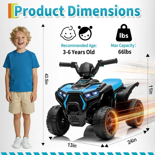Vista 8 de ATV eléctrico para niños - Quad de 6 V y 4 ruedas con luces y música Azul