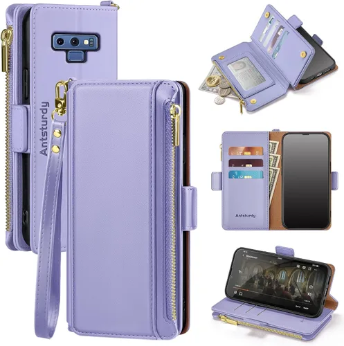 Vista 7 de Antsturdy Funda compatible con Samsung Galaxy Note 9 con tarjetero para mujeres y hombres, funda de teléfono con bloqueo RFID, de piel sintética