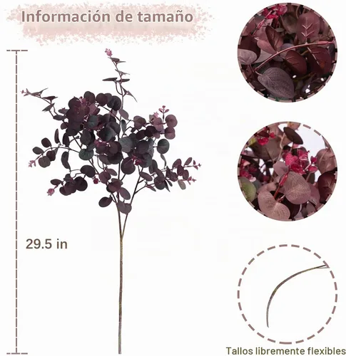 Vista 3 de 3 piezas de plantas artificiales de seda, hojas de eucalipto de 29 pulgadas, ramas de eucalipto, decoración de arreglos florales, plantas