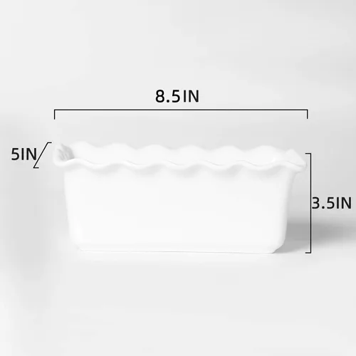 Vista 3 de Molde de pan antiadherente de porcelana para hornear, 8.5 x 5 pulgadas, color blanco
