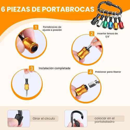 Vista 6 de 24 soportes para broca hexagonal de 1/4, barra de extensión para llavero, soporte de broca de liberación rápida para taladro de impacto, soporte