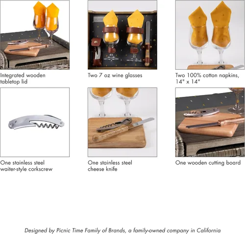 Vista 5 de Kabrio - Cesta de picnic para vino y queso, colección (Anthology Collection - Gris con detalles dorados)