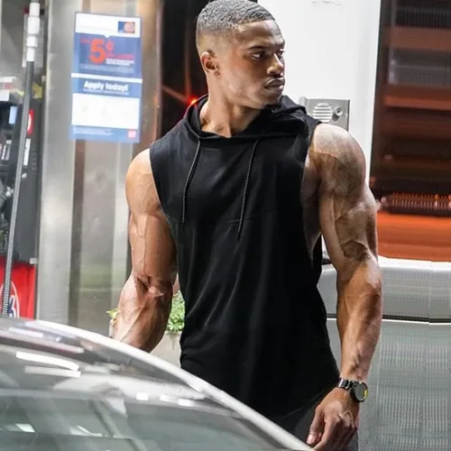 Vista 2 de Babioboa Camisetas sin mangas con capucha para hombre, para entrenamiento deportivo, sin mangas, para gimnasio, culturismo, corte muscular
