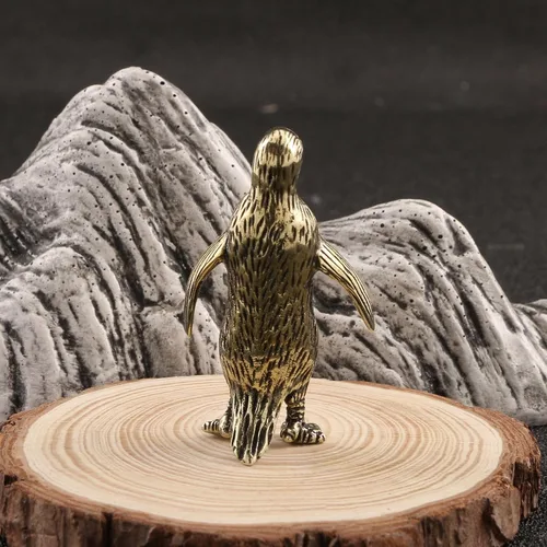 Vista 5 de Figuras en miniatura modelo de pingüino de latón, animales interesantes de bronce, estatua de pingüino, emperador, escultura, adorno de escritorio
