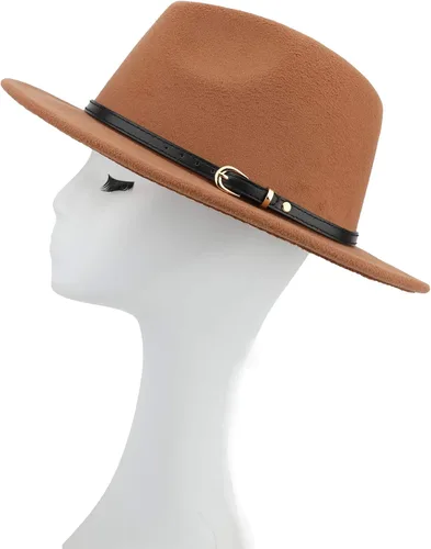 Vista 7 de Melesh. - Sombrero de fieltro clásico, de ala ancha y cinturón con hebilla, tipo Fedora.