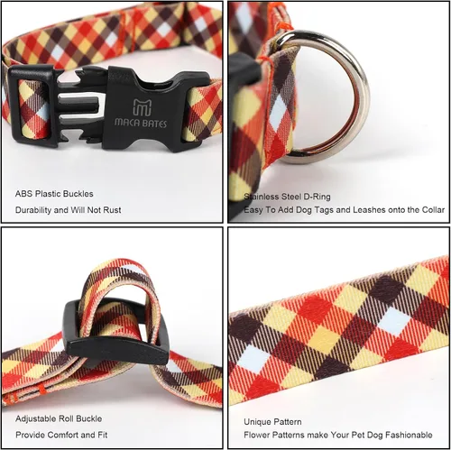 Vista 4 de Maca Bates - Collar de perro ajustable a cuadros para perros pequeños, medianos y grandes, con patrones, collares para perros para niños y niñas