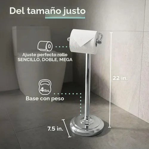 Vista 2 de Gatco 1436C Soporte de papel higiénico con pedestal, cromado grande, 22 pulgadas de alto