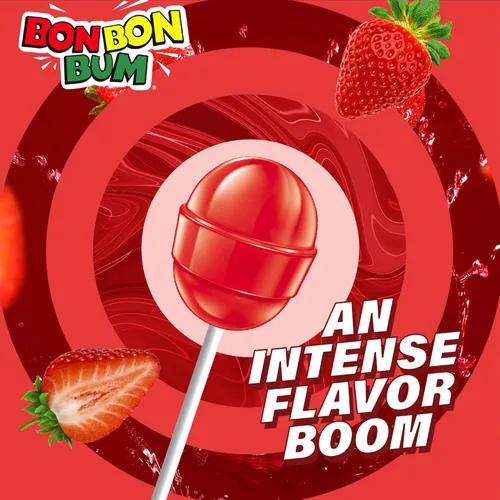 Vista 3 de Colombina Bon Bon Bum - Paletas de fresa, caramelos duros de frutas, paletas de fresa dulces envueltas individualmente, 24