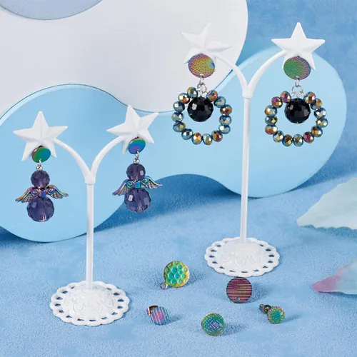 Vista 2 de Mega Pet 36 piezas de aretes de acero inoxidable 304 con bucle, colores arco iris, aretes redondos planos con parte trasera de aretes de 8/10/0.472