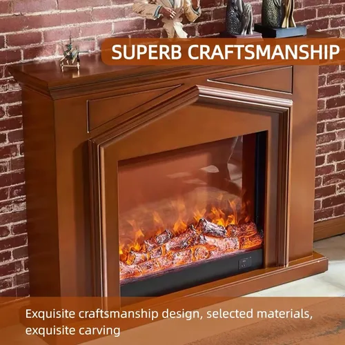 Vista 7 de Chimenea eléctrica independiente con repisa de 47 pulgadas (llama realista) (forma de techo) marrón moderno soporte de TV Chimenea para Sala