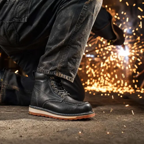 Vista 2 de 6in Mens Moc Toe Steel/Soft Toe Work Boots for Men,Comfortable Mens Safety Work Boots,Oil/Slip Resistant,Indestructible Steel Toe Shoes Industrial