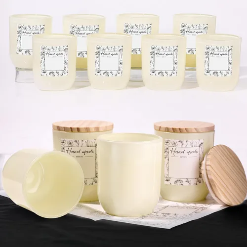 Vista 13 de LETINE 12 tarros de vela de vidrio ámbar de 8 onzas con tapas, kit de fabricación de velas de primera calidad, recipientes herméticos con tapas