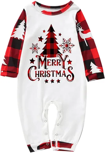 Vista 4 de Pijamas de Navidad para la familia, conjunto a juego de camisetas de manga larga y pantalones, camisones navideños con Feliz Navidad