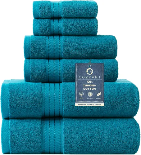 Vista 63 de COZYART - Juego de 6 toallas de baño de algodón turco, color azul claro, suaves, altamente absorbentes y duraderas, 19.17 oz/yd², incluye 2 toallas