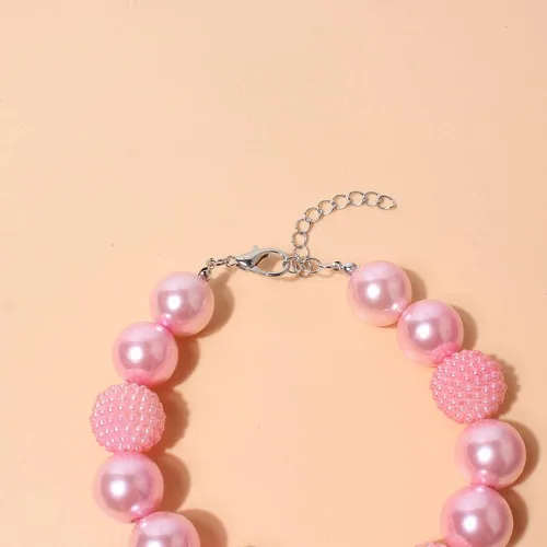 Vista 7 de Lindo collar de perlas de peluche con colgante de corazón rosa, accesorios de ropa para perros, collares de perro pequeños y medianos
