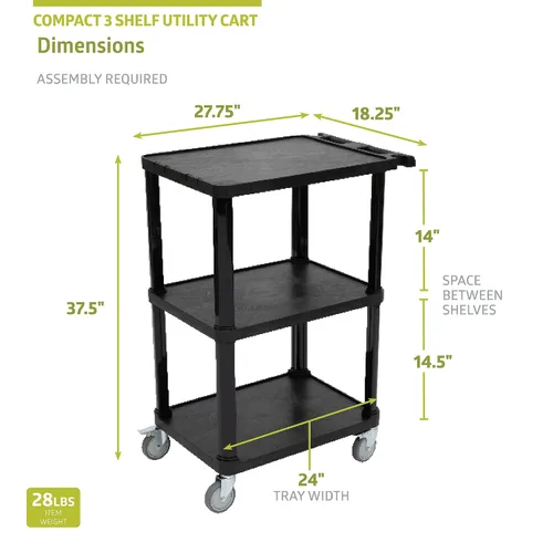 Vista 2 de Pearington Carrito utilitario compacto multiusos de 3 niveles con ruedas bloqueables y mango ergonómico, negro, paquete de 2