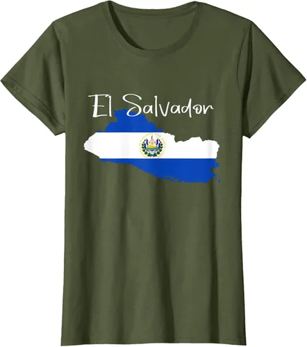 Vista 69 de Camiseta con la bandera de El Salvador, mapa de El Salvador, camiseta de Salvador para mujer