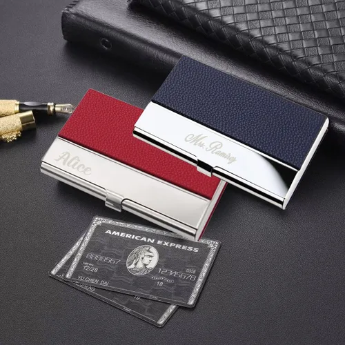Vista 4 de Titular de la tarjeta de visita personalizada Titular de la tarjeta de visita de cuero personalizado Logo/Nombre Titular de la tarjeta de visita