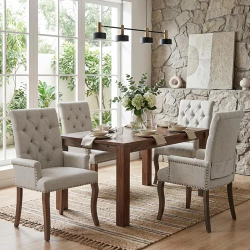 Vista 13 de Accent Dining Chair with Arms,Chenille High Back Kitchen Armchairs,Beige Beige1