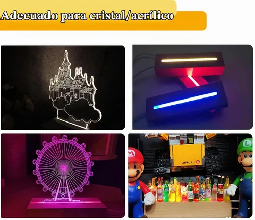 Vista 2 de Pedestal de exhibición rectangular de 6 pulgadas, base de exhibición de luces LED rectangulares coloridas, soporte de base iluminado de madera de 7