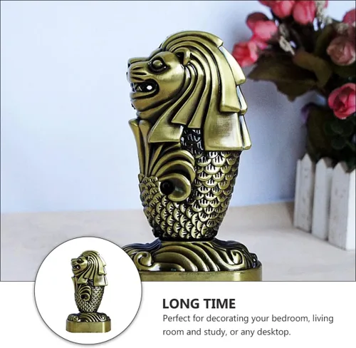 Vista 8 de LIFKOME Decoración para el hogar, 1 unidad, adorno de gárgola retro, aleación china para metal presente coche bronce suerte Merlion Lion decoración