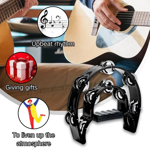 Vista 8 de Musfunny - Panderetas de media luna, instrumento musical para adultos, fiesta de iglesia Double Row Metal Jingles Hand Percussion Musical