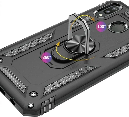 Vista 5 de TJS Funda compatible con Samsung Galaxy A20, Galaxy A30, con protector de pantalla de vidrio templado, anillo de metal, soporte magnético, soporte