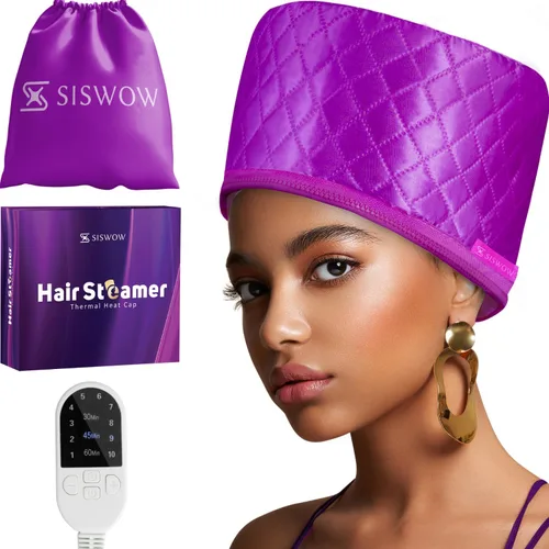 Vista 10 de Vaporizador de cabello para cabello natural para uso doméstico con 10 niveles de calor que se calienta rápidamente, gorro térmico para Negro