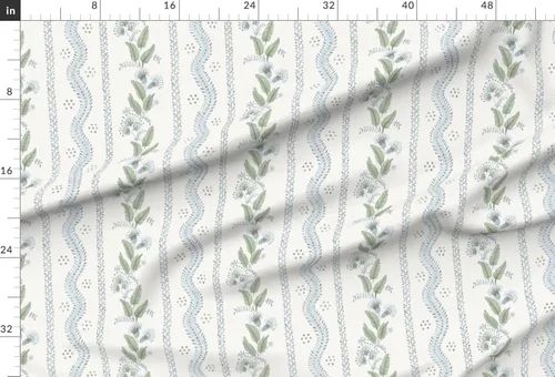 Vista 2 de Spoonflower Tela - Pastel Preppy Azul Claro Verde Grandmillennial Botánico Floral Primavera Impreso en Tela de Gasa Fat Quarter - Costura Ropa