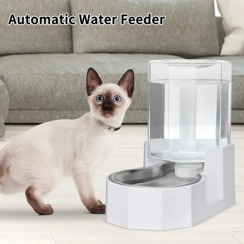 Vista 6 de Sfozstra - Dispensador de agua por gravedad: Comedero automático de 4L en acero inoxidable blanco para gatos sin filtros para mascotas, uso