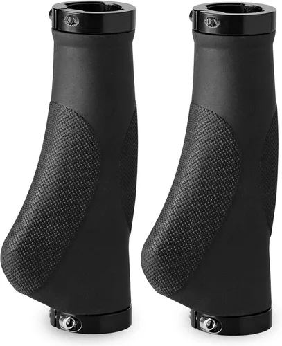 Vista 10 de Bikeroo MTB Handlebar Grips - Bicycle Replacement Accessories W/Lock-On Non-Slip Collars & Aluminum Stability Caps - Textured Comfort Design for