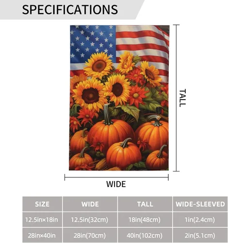Vista 3 de Bandera de Estados Unidos, calabazas y girasoles, bandera de jardín, otoño, vacaciones, bienvenida, patio, granja, exteriores, banderas decorativas