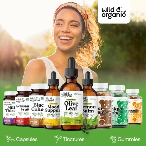 Vista 5 de Wild & Organic Gotas líquidas de extracto de hoja de olivo - Apoyo inmunológico y antioxidante - Suplemento de hoja de olivo de oleuropeína - Añadir