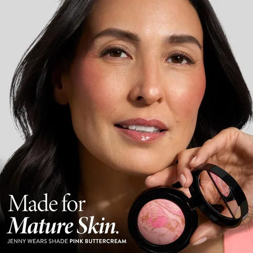 Vista 3 de LAURA GELLER NEW YORK Blush-n-Brighten - Rubor horneado marmoleado, tono Pink Buttercream (crema de mantequilla rosa) y brocha angular, 47mm 01