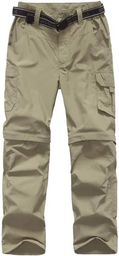 Vista 2 de Pantalones de senderismo convertibles para niños, ligeros, de secado rápido, con cremallera, para niños, jóvenes, exteriores, UPF 50+, pantalones