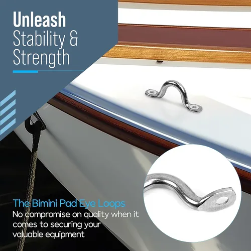 Vista 2 de KNOX Pad Eye Loops for Bimini Tops, 316 Stainless Steel, Tie Down Loop, Boat Deck Saddle, Bimini Hardware Fitting, Tie Down Anchor Point, Footman's