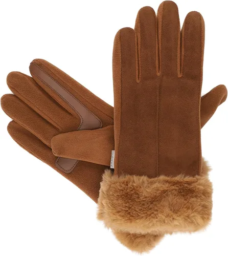 Vista 4 de isotoner Women's Water Repellent Touchscreen Stretch Mya Faux Fur Cuff Gloves Coñac