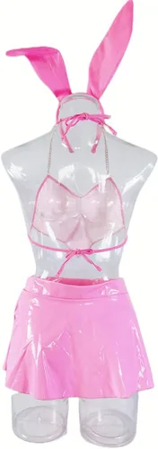 Vista 6 de Disfraz brillante de fiesta de rave para mujer, camiseta corta holográfica, minifalda, alas de hada, disfraz de club nocturno de música
