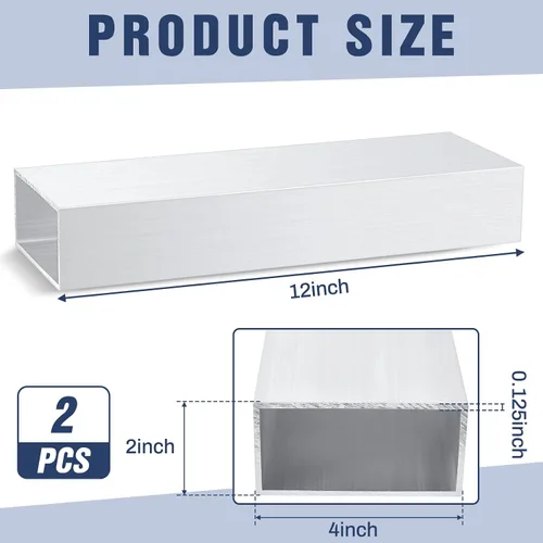 Vista 2 de Zonon 2 tubos rectangulares de aluminio 6063 de 2 x 4 pulgadas, tubo cuadrado de 12 pulgadas de largo y 0.125 pulgadas de grosor, tubo de metal