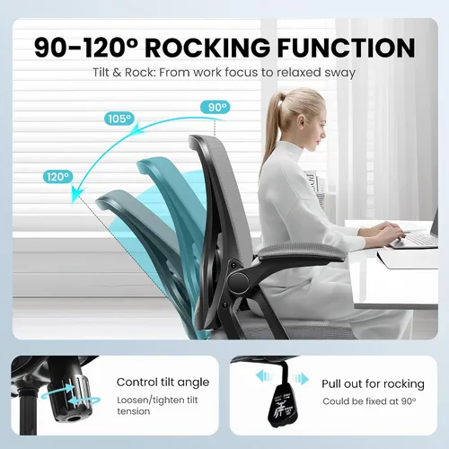 Vista 6 de Silla de oficina, sillas ergonómicas de escritorio para computadora, cómoda silla de malla transpirable con soporte lumbar ajustable y brazos Gris