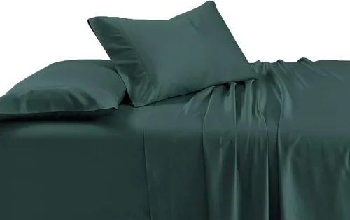 Vista 13 de Juego de sábanas sedosas y suaves de bambú-algodón híbrido, sábanas de cama 100 % de bambú-algodón. Azul